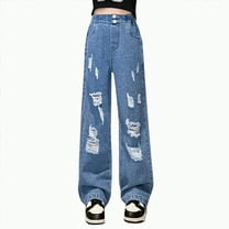 Hessimy Girls' Jeans Baggy High Waist Pants Wide Leg Pants Teen Clothing Justice Girls Clothing Cargo Pants casual dance pants girls jeans wide leg pants (Blue,150.00)
