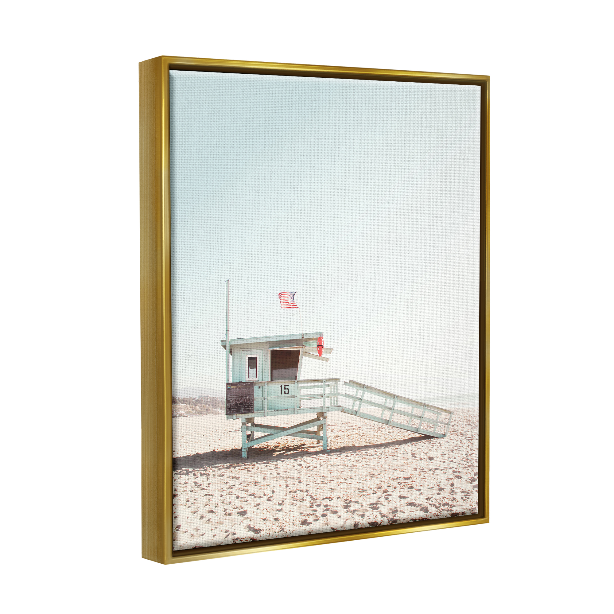Stupell Industries Lifeguard Hut Photography Nature Photography Gold Floater Framed Art Print Wall Art, 17 x 21