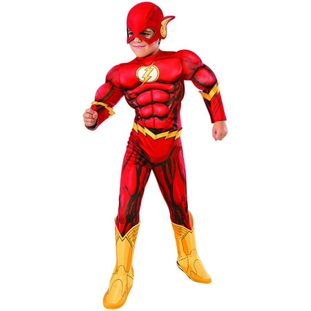 Costume DC Superheroes Flash Deluxe Child Costume, Large, Deluxe Flash muscle chest costume jumpsuit with 3D gauntlets and 3D boot tops, as well as belt.., By Rubie's
