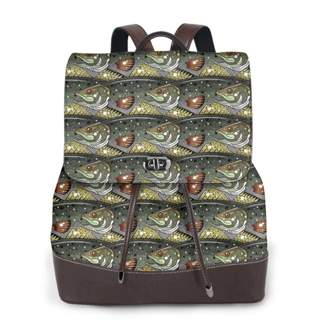 Disketp Largemouth Bass Fish Mochila de Cuero para Mujer, Bolso de Espalda Antirrobo con Estilo para Viaje, Trabajo y Uso Diario