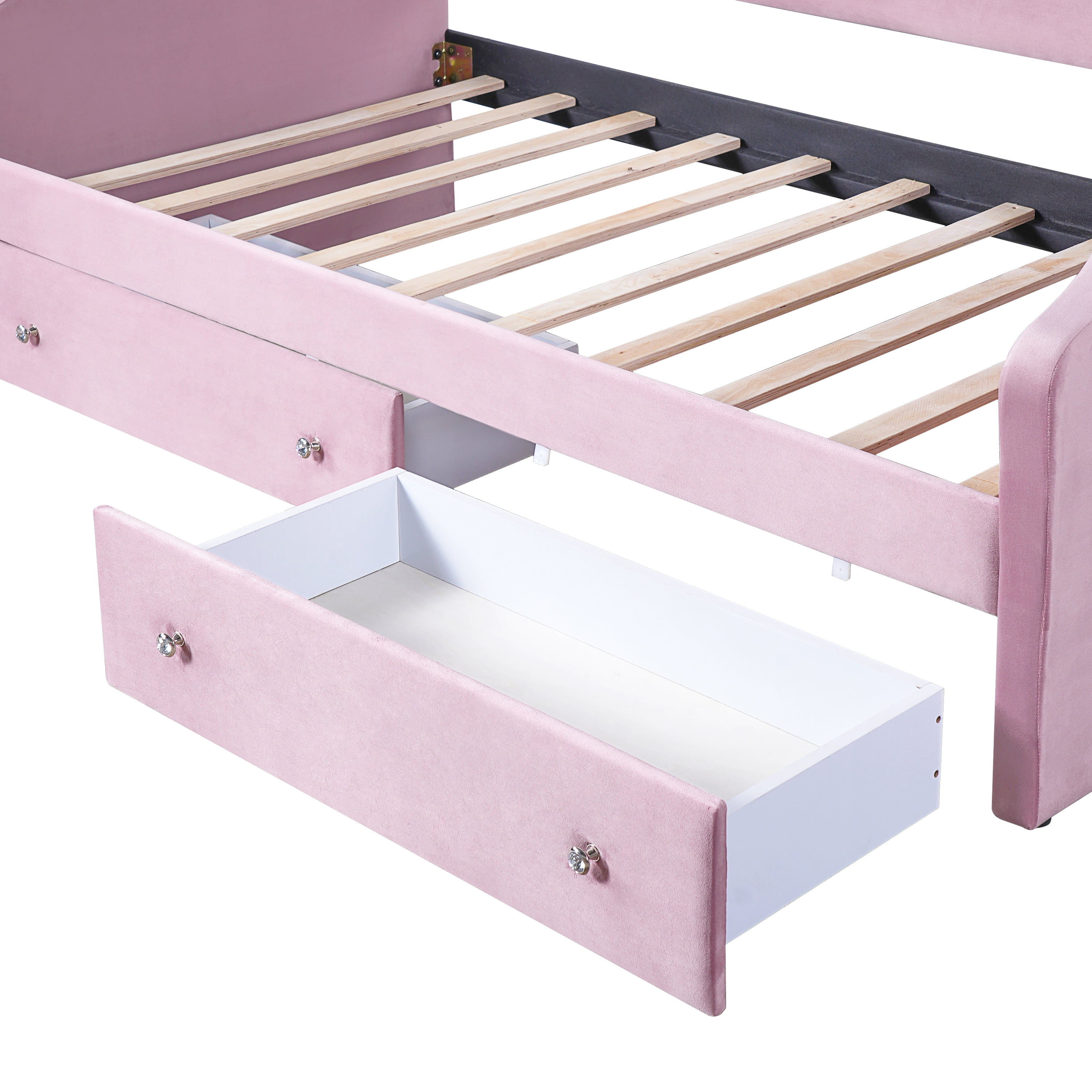 Euroco Upholstered Twin Size Daybed with LED Light and 2 Drawers, Pink
