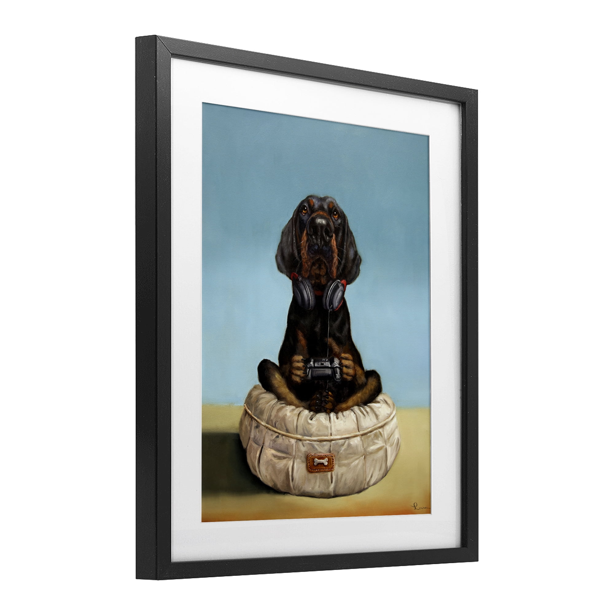 Stupell Industries Game Boy Playing Dog Black Framed Print Under Glass, design by Lucia Heffernan