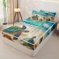 thumbnail image 2 of Manfei Cute Sea Turtle Zipper Twin Comforter Sets with Fitted Sheet and 2 Pillowcases,Sandy Beach Zipper Bedding Set,Yellow Green,Reversible,4pcs, 2 of 8