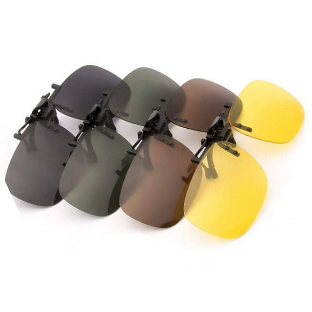 Paquete de 4 lentes de gafas de sol de plástico polarizadas con clip para caminar al aire libre, conducir, pescar, ciclismo, grandes (visión nocturna, amarillo, gris, marrón oscuro y verde oscuro) Adepaton ZFFLD325