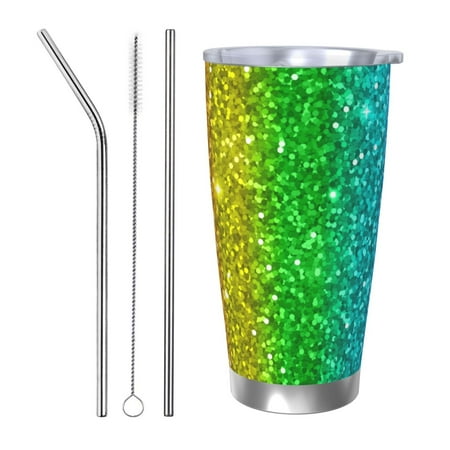 

Bingfone Glitter Rainbow for 20 Oz Stainless Steel Travel Mug Double Wall Water Coffee Cup for Home Office Outdoor Works Great for Ice Drinks and Hot Beverage-Straw Three-piece Set