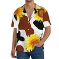 thumbnail image 3 of Balery Cow Print Sunflower Men's Casual Button Down Shirt Short Sleeve Textured Summer Cuban Beach Shirts-Medium, 3 of 7