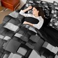 thumbnail image 5 of Homewish Teens Abstract Rectangle Bedding Comforter Set 7pcs, Black Grey Artwork Square King Bedding Sets, Teens Kids Adult Reversible Bed Sheets, Super Cozy Room Decor, 5 of 8