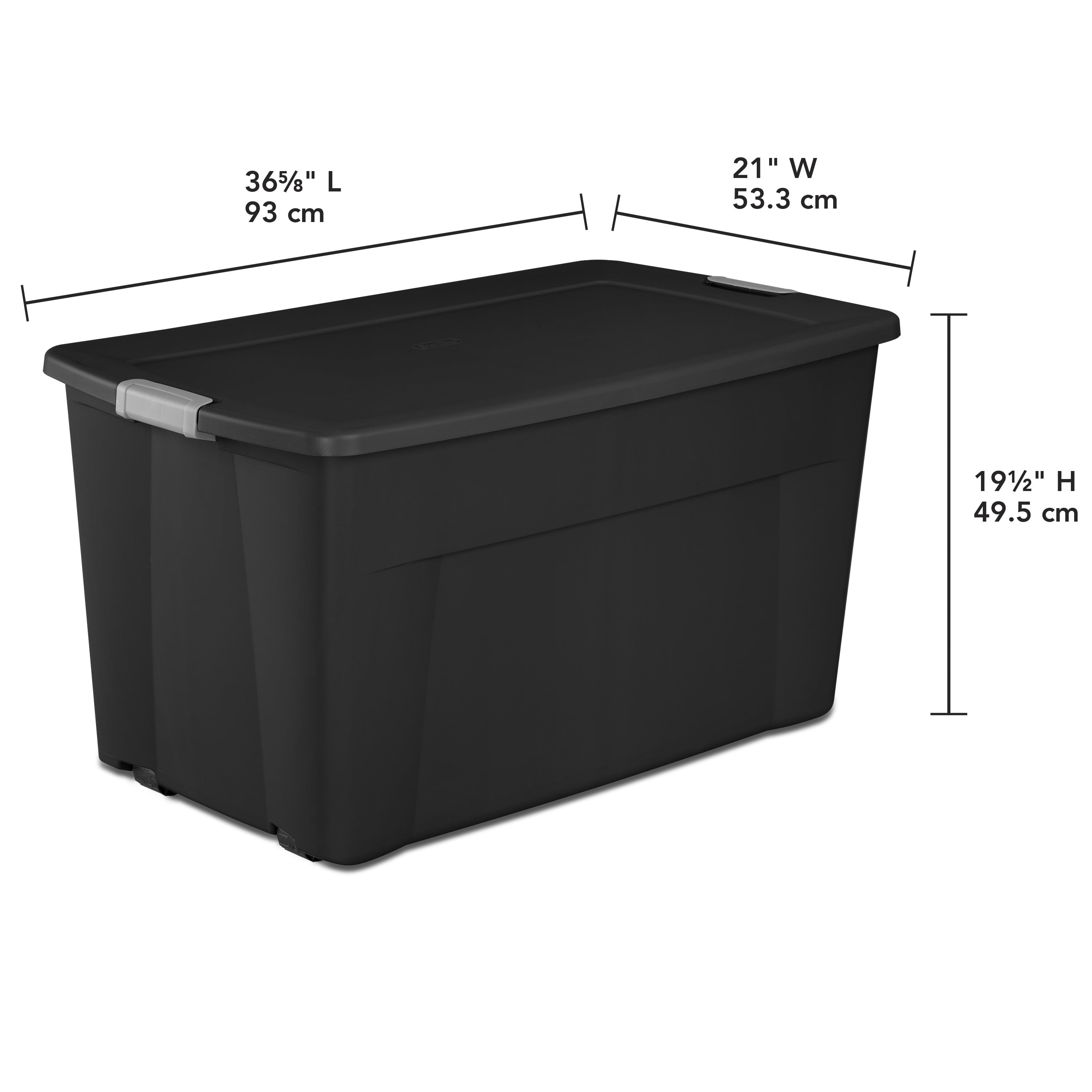 Husky 45 gal. Latch and Stack Tote with Wheels in Black with Red Lid