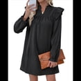 thumbnail image 3 of Vestido de Mujer de Larga con Cuello Alto Holgado y Costuras con Volantes Negro M, 3 of 9