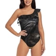 thumbnail image 4 of Daiia Gothic Raven Portrait Women's One Piece Swimsuits Personalized One Shoulder Swimwear Asymmetric Ruffle Bathing Suits-X-Large, 4 of 8