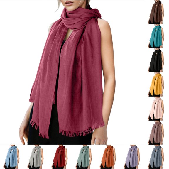 Luvior Versatile Womens Scarf Solid Color Linen Accessory for All Seasons Lightweight Beach Strip Wrap for Stylish