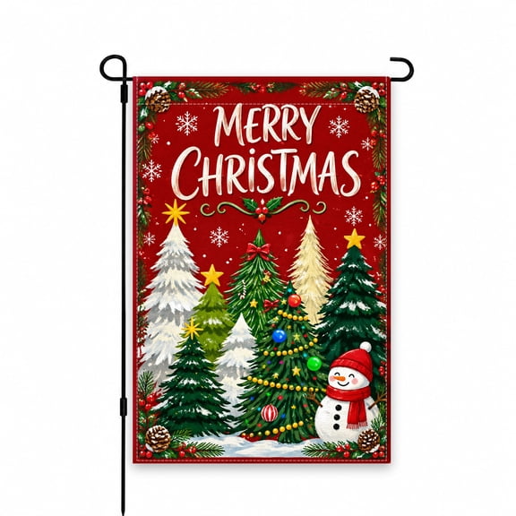 Christmas Garden Flag 12x18 Inch - Merry Christmas Snowman & Xmas Trees Design for Festive Yard, Lawn, or Patio Decor - Perfect Holiday Outdoor Decoration