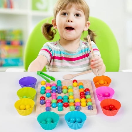 Wooden Learning Montessori Toys for Toddler - Wooden Peg Board Beads Game Baby Rainbow Stacking Matching Counting Color Sorting Games for Fine Motor Math Skills Boys and Girls for 3 4 5 6 7 Years Old