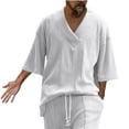 thumbnail image 2 of Fwqbns Men's Summer Solid Color Slim V-Neck Knitted Short-Sleeve Sweater, Fashionable Casual Wear for Outdoor Daily Use, Comfortable Material, 2 of 6