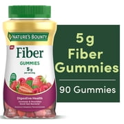 Nature's Bounty Fiber Gummies, 5g Prebiotic Fiber, Digestive Support, Fiber Blend, Strawberry & Raspberry Flavor, 90 Count