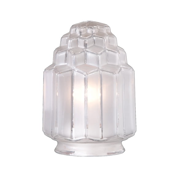 B&P Lamp® 3 1/4 Inch Fitter Art Deco Style Glass Lamp Shade with "Skyscraper" Frosted Design for Table Lamps
