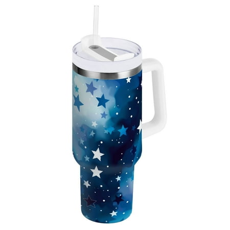 

JSTEL Blue Stars Clouds 40 oz Tumbler Stainless Steel Water Bottle Vacuum Insulated Cup with Straw Lid & Handle For Travel Car Cup Holder
