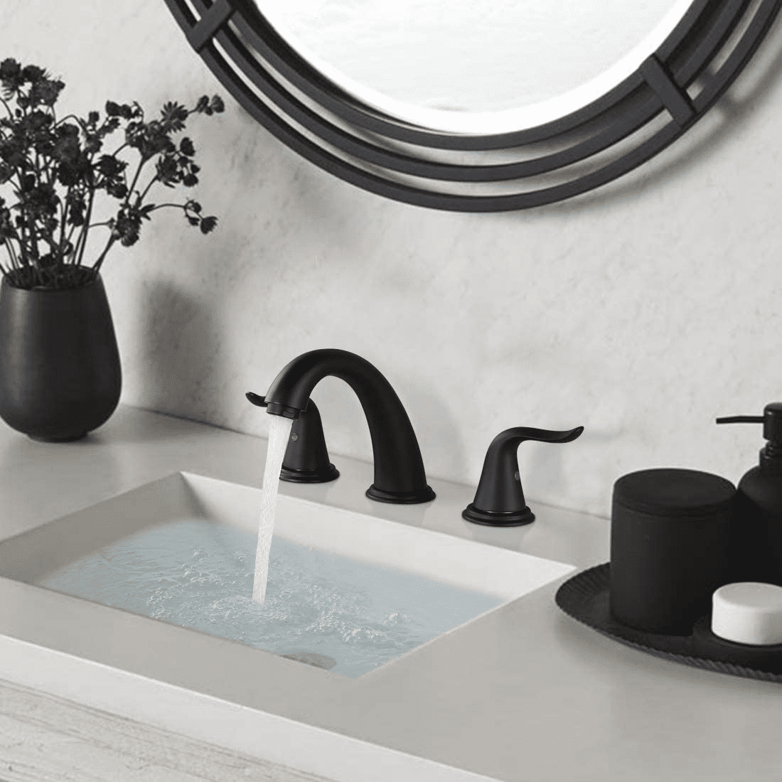 WOWOW 3 Hole Widespread Bathroom Faucet Black Bathroom Sink Faucets 2 Handle Basin Faucet