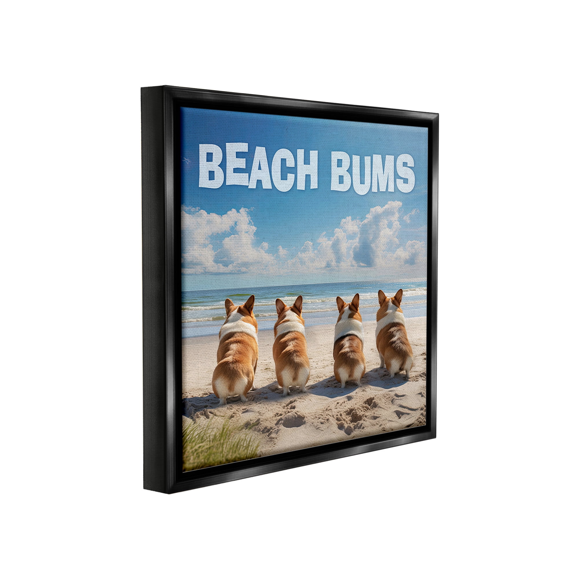 Stupell Industries Beach Bums Corgis Animals & Insects Painting Black Floater Framed Canvas Art Print Wall Art, 25 x 25