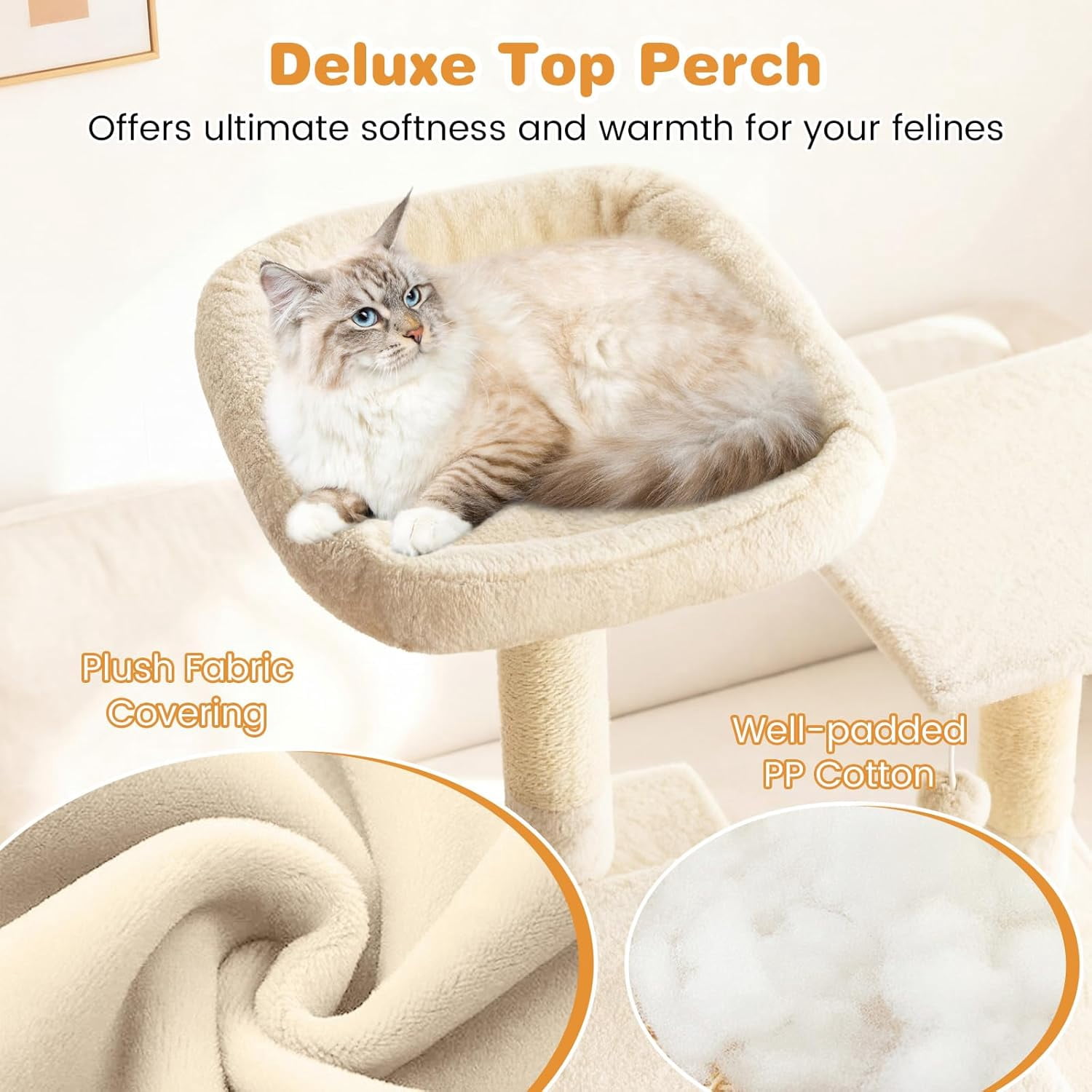 LEHOME Tall Cat Tree, 63 Inch Large Cat Tower with Sisal Scratching Posts, Plush Top Perch, Condo, Hammock, Basket Bed, Dangling Balls & Jumping Platforms for Indoor Cats Large Adult (Beige)