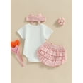 thumbnail image 4 of Coduop Baby Girls Father's Day Mother's Day Outfit Short Sleeve Romper and Ruffle Shorts 3Pcs Set, 4 of 8