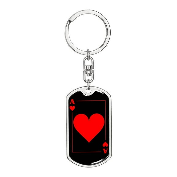 Ace Of Hearts Keychain Dog Tag Stainless Steel or 18k Gold