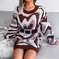 thumbnail image 7 of Women's Sweater Heart Color Block Long Sleeve Crew Neck Mid-Length Knitted Mini Dress Jumper Top, 7 of 7