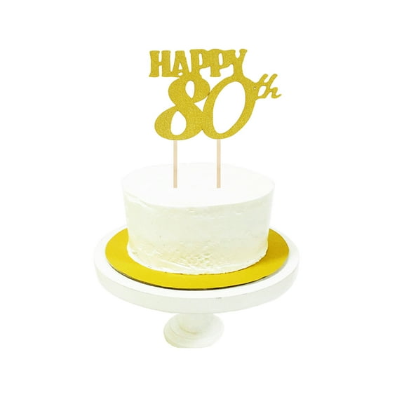Raindrops Happy 80th Birthday Cake Topper Set with Golden Glitter Paper Decorations for Cake and Cupcake Decor 12pcs