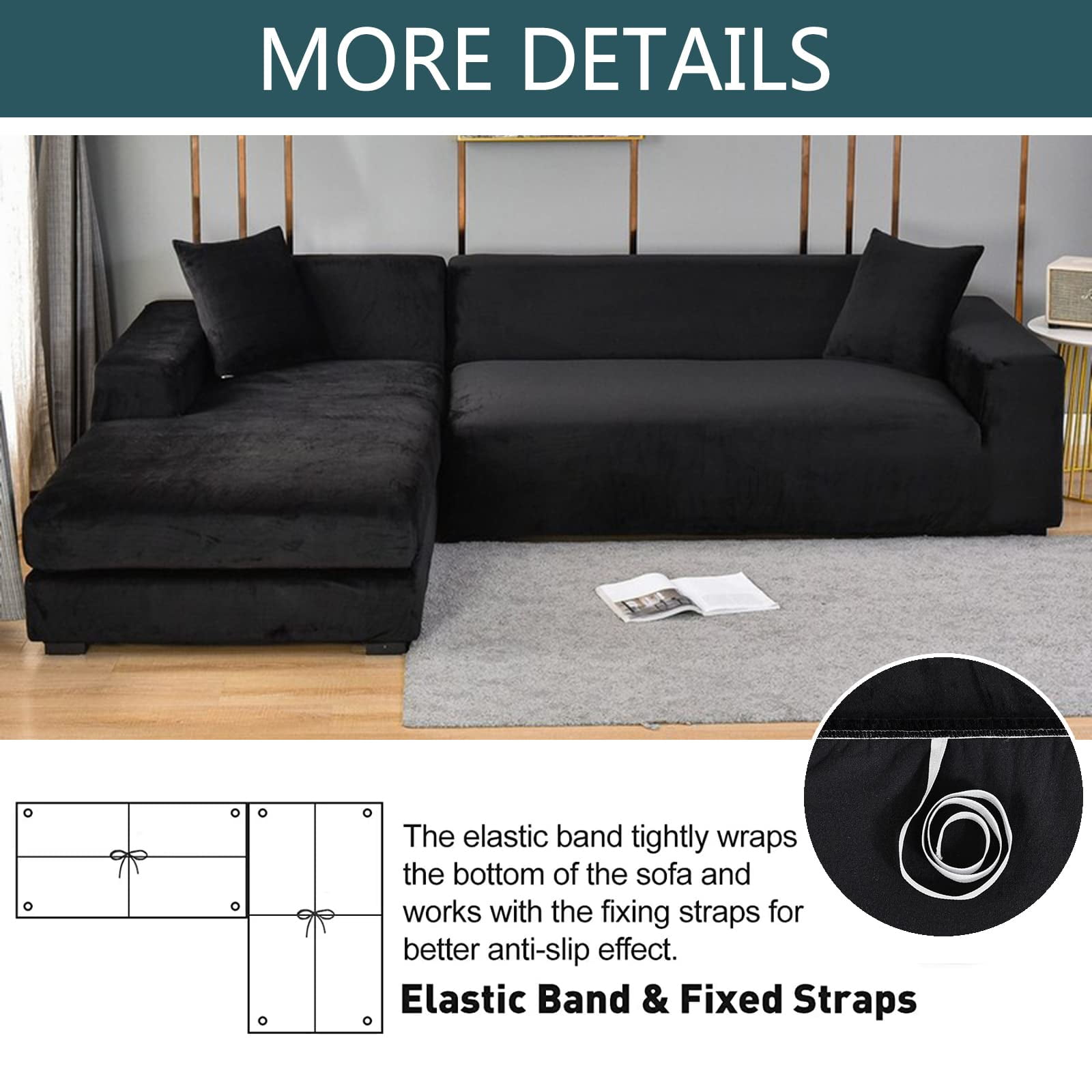 Stretch Sectional Couch Covers Velvet, L-Shaped Sofa Covers Velvet 2 Piece Soft Furniture Protector with Elastic Bottom for Dogs Cats -Light blue-4-seater + 4-Seater