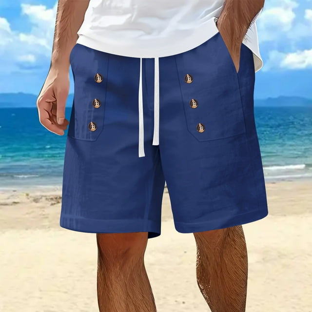 pstuiky Pantalones cortos para hombre, Pantalones cortos casuales y modernos de verano para hombre con cintura elástica y cordón de color sólido Pantalones cortos cargo