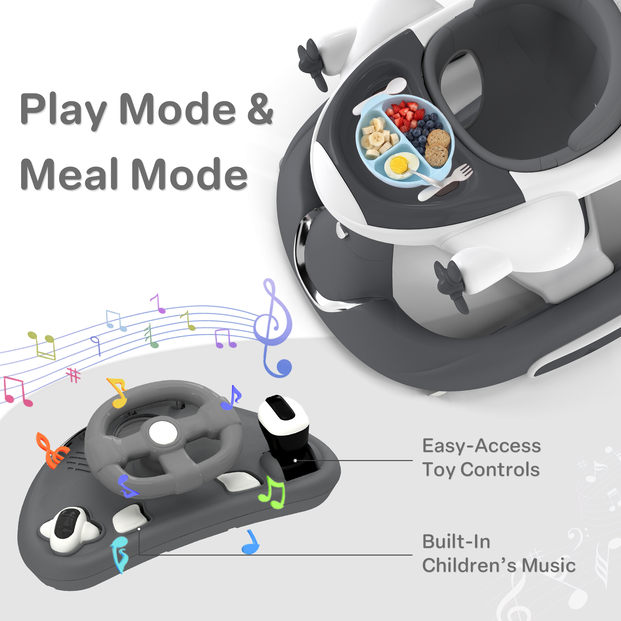 AILEEKISS 5-in-1 Musical Baby Walker, Gray photo 8