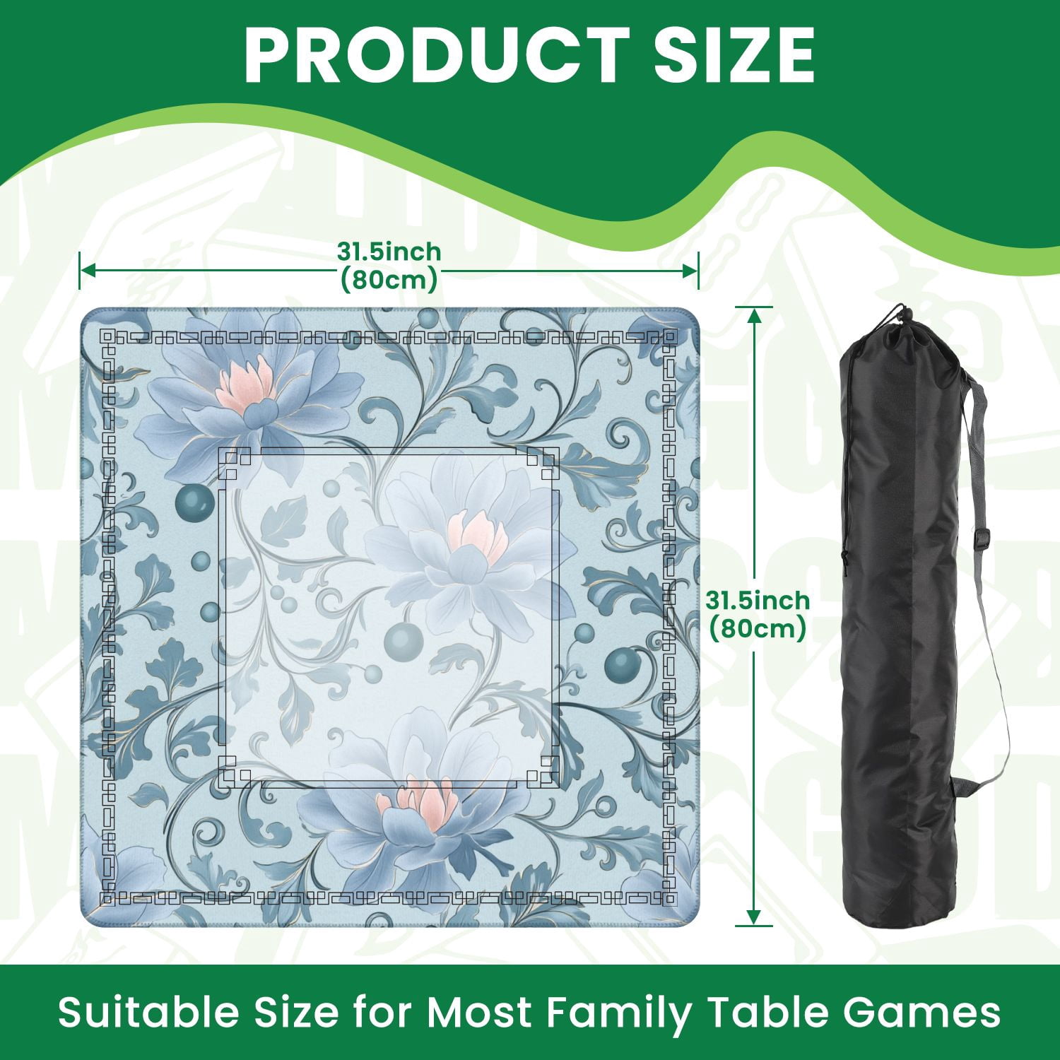 Mahjong Mat 31.5" x 31.5" Floral Flower seamless Flourish ornamental garden Non-Slip Noise Reduction American Mahjong Tiles Table Cover for Dominoes Poker Card Board Games Gift