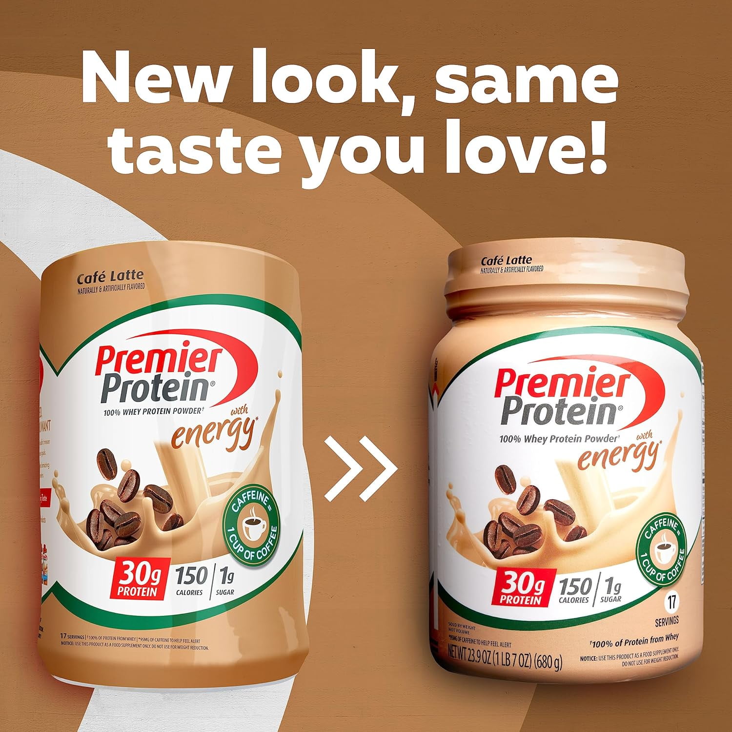 Premier Protein 100% Whey Protein Powder, Café Latte, 30g Protein, 23.9 oz, 1.5lb