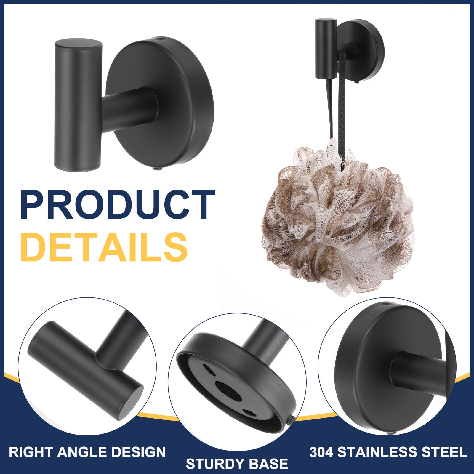 Unique Bargains Bath Towel Hook Stainless Steel Coat Hook Wall Mount Robe Black