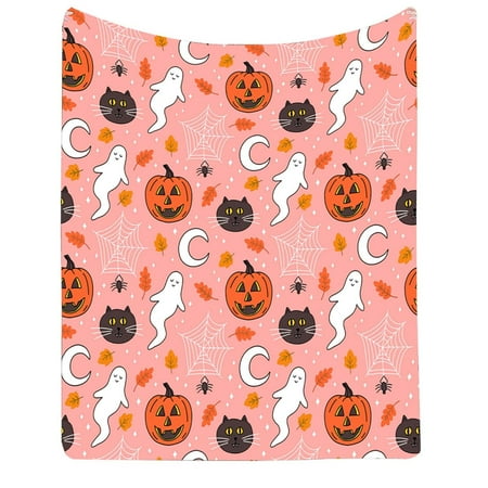 

Halloween Pumpkin GhostSkull Bat BlackCat Printed Flannel Cover Blanket（130*100 Cm/51*39 In）