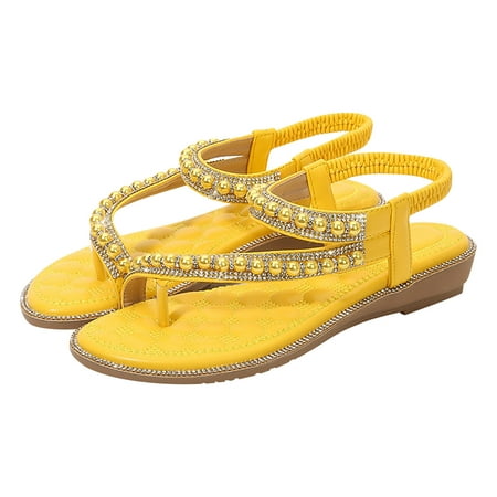 

Women Sandals clearance for Juebong Flat Sandals for Women Dressy Rhinestone Thong Flat Sandals Dress Cute Strappy Rhinestone Low Wedge Summer Bohemian Beach Shoes