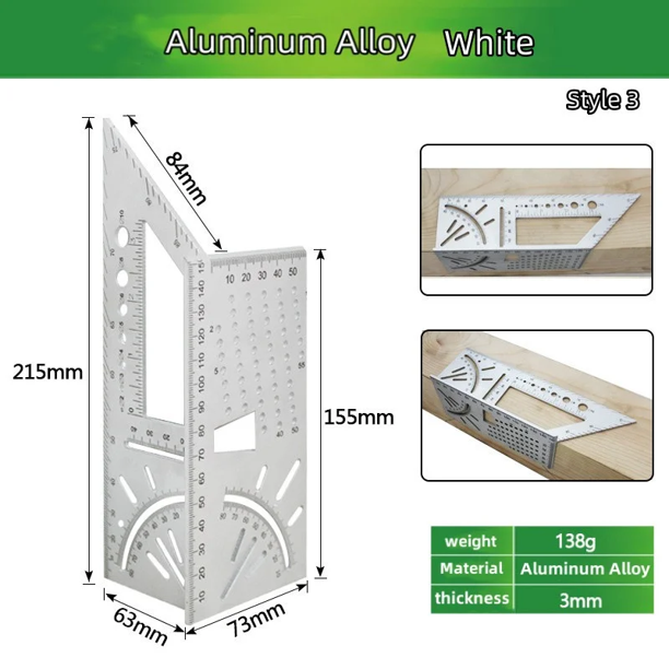 Regla de ángulo multifuncional para carpintería, herramienta de carpintero, calibre de marcado, cuadrado, preciso, aleación de aluminio, 45, 90 grados, 1 unidad