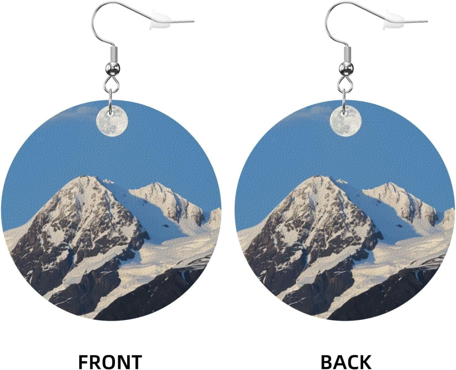 Snow Quality Mountain Earrings for Women PU Leather Dangle Earrings, Lightweight Round Shape Leather Teardrop Dangly Ear Pendants Jewelry Gift[u021]