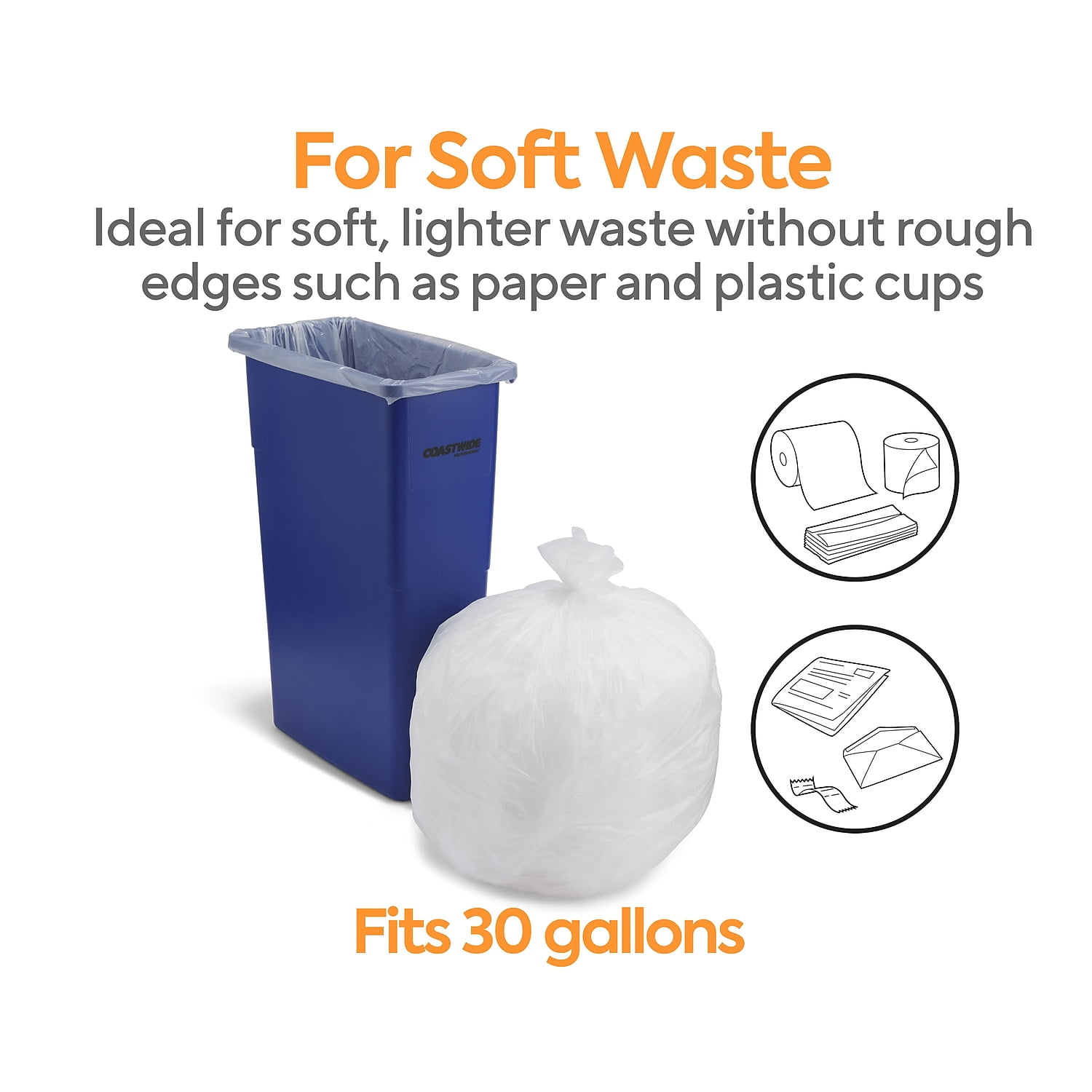 Staples Coastwide Professional 20-30 Gallon Trash Bag 30" x 37" High Density 16 mic Natural 250