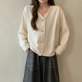 thumbnail image 5 of FRSASU Womens fashionable and comfortable casual solid color V-neck Cardigan Long Sleeve Soft Slouchy Cozy Casual Loose Coats White, 5 of 7
