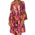 thumbnail image 2 of Plus Size Dresses Ladies Plus Size Loose Print Long Sleeve V Button Mini Sundress Red XXXXL, 2 of 5