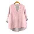 thumbnail image 4 of ManxiVoo Breathable Linen Blouse for Women Long Sleeve V Neck Shirt with Front Pockets Casual Chic Style M Size Pink, 4 of 4