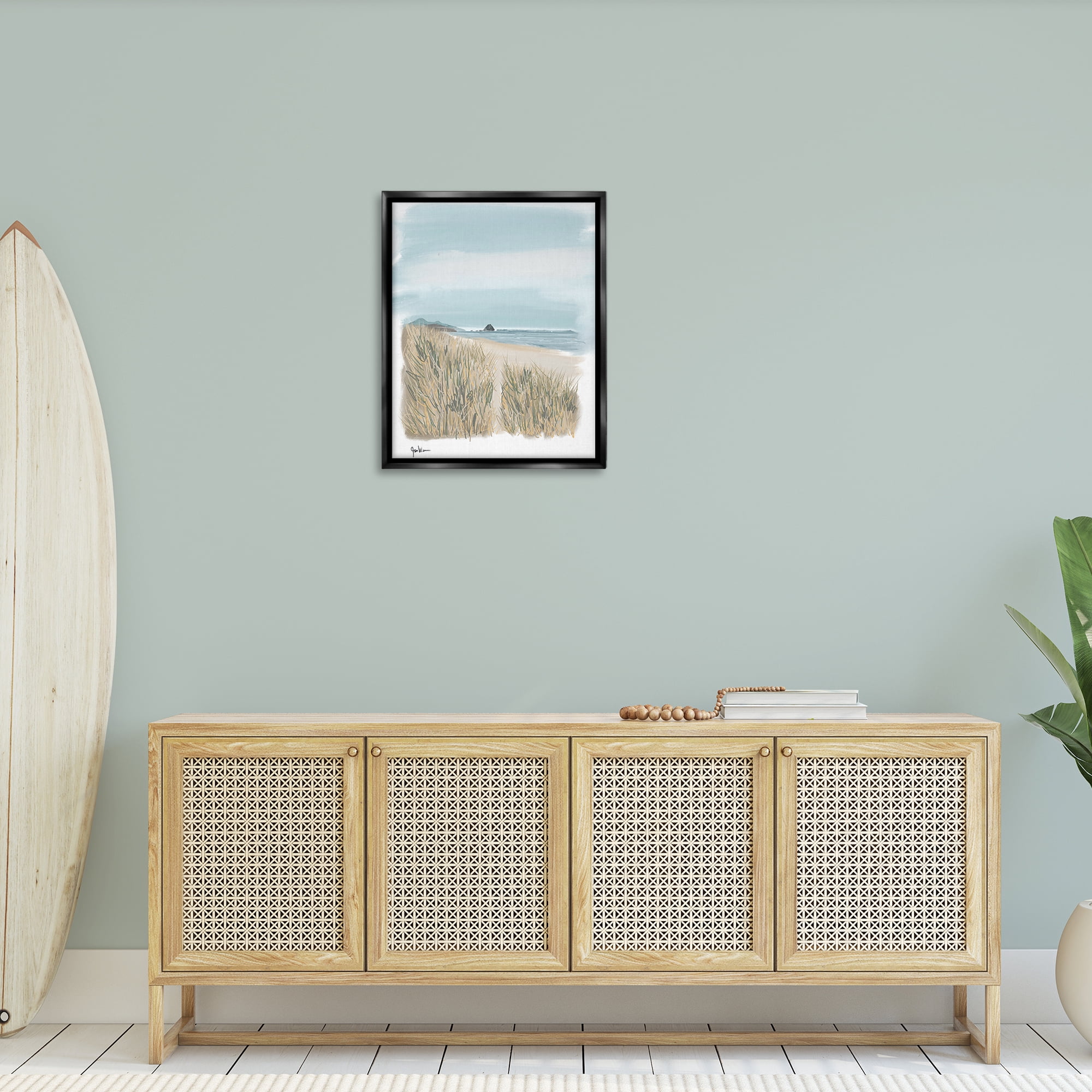 Stupell Industries Path To Calm Beach Landscape & Nature Painting Black Floater Framed Canvas Art Print Wall Art, 25 x 31
