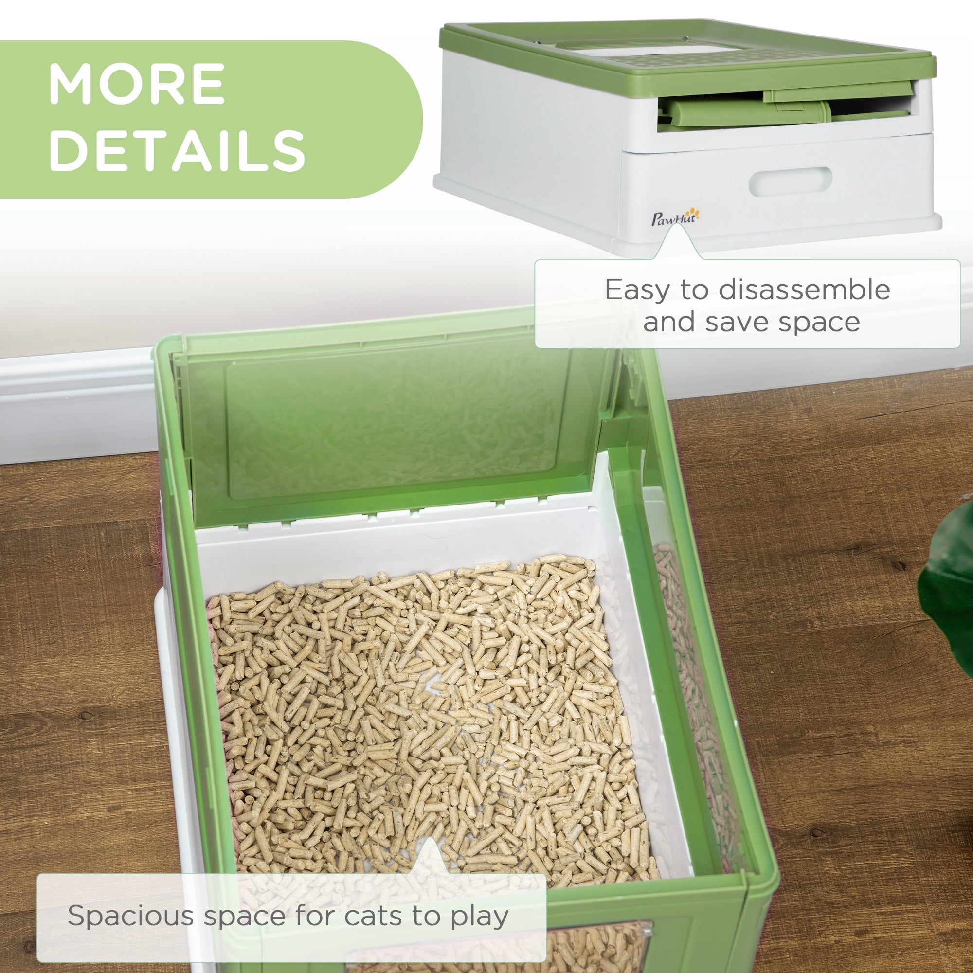 PawHut Fully Enclosed Cat Litter Box with Front Entry, Yellowish Green