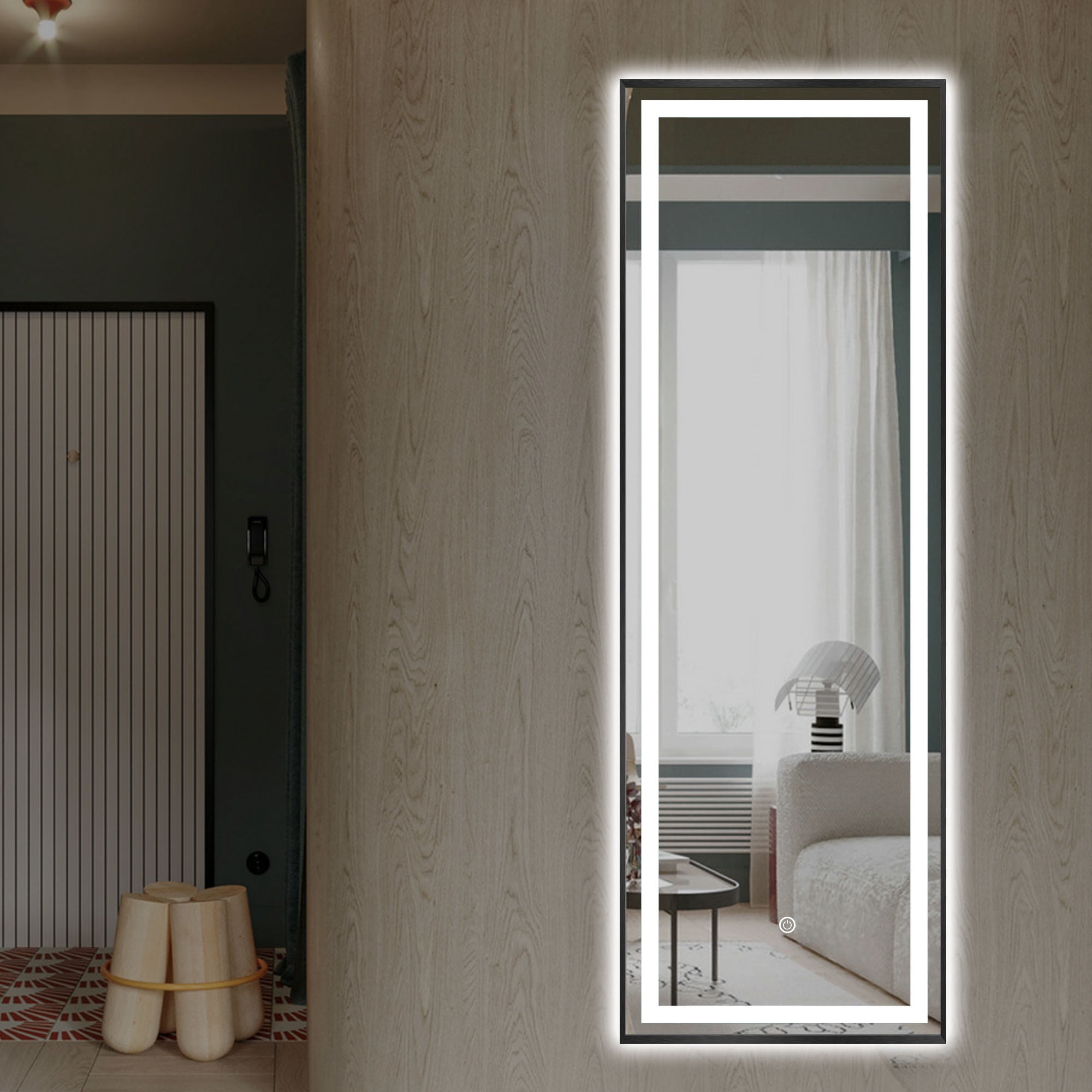 22 in x 65 in Black Modern LED Mirror