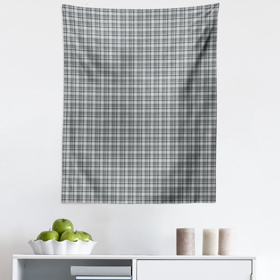 Black and Grey Tapestry, Traditional Tartan Pattern Classical Timeless Scottish Quilt Design, Fabric Wall Hanging Decor for Bedroom Living Room Dorm, 5 Sizes, Black and Pale Grey, by Ambesonne