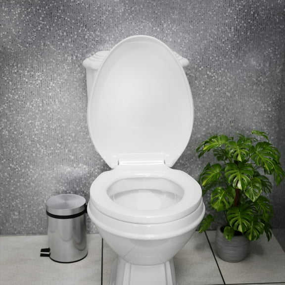 White Slow Close Elongated Toilet Seat Plastic No Slam Oval Toilet Seat w/No Slip White Bumpers 18"x13.5'' Renovator's Supply