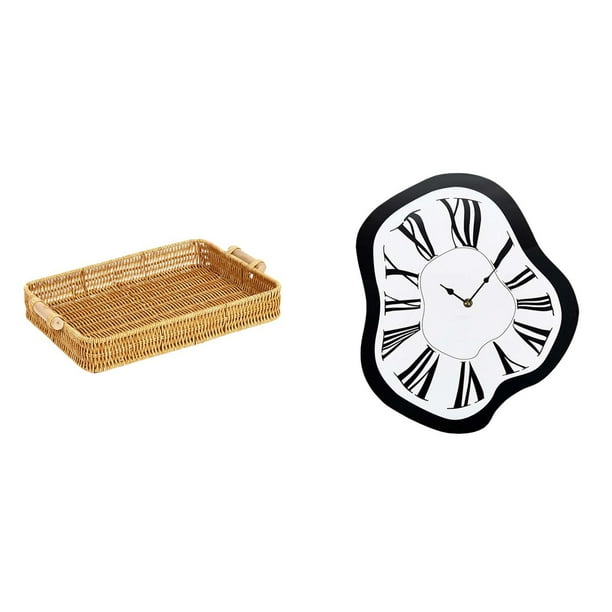 Cestas de almacenamiento,Cestas de almacenamiento de cocina tejidas con asas hechas a mano,Cestas de pan redondas Bandejas para servir Rectángulo,Reloj de pared,Reloj de pared interior con