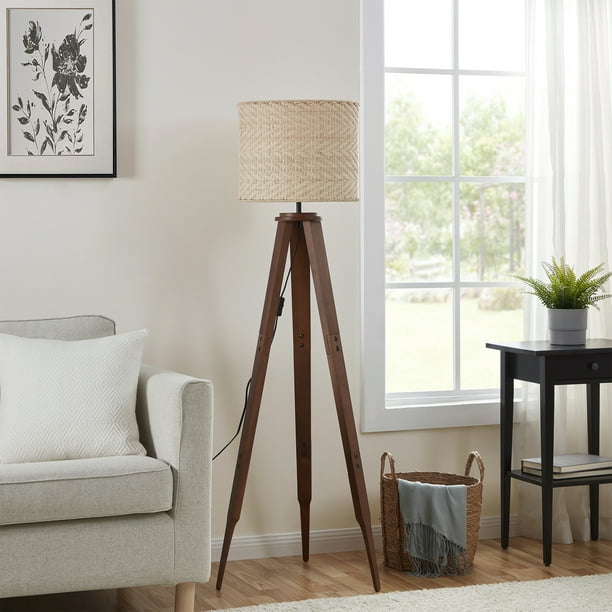 Better Homes & Gardens 60" Wooden Tripod Floor Lamp, Brown