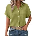 thumbnail image 2 of Weiqiqre Women's Clothing Short Sleeve Shirts V Neck Collared Button Down Shirt Tops with Pockets, 2 of 6
